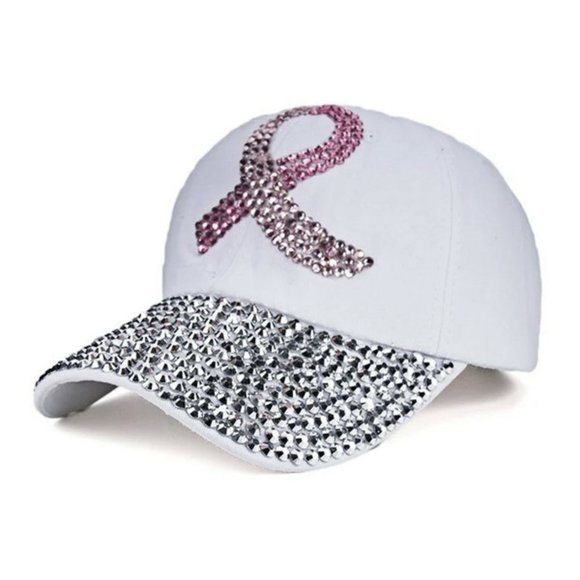 Rhinestone Breast Cancer Awareness Adjustable Baseball Cap - Picture 2 of 2